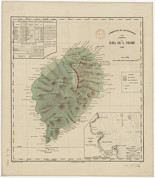 Mapa ostrova Svatého Tomáše z roku 1885