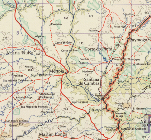 Středisko Mertola na vojenské mapě 1965