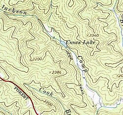 Topografická mapa jezera Cones