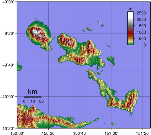 Topografie ostrovů d'Entrecasteaux