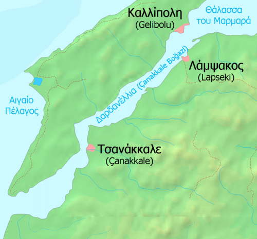 Mapa Dardanel (řečtina)