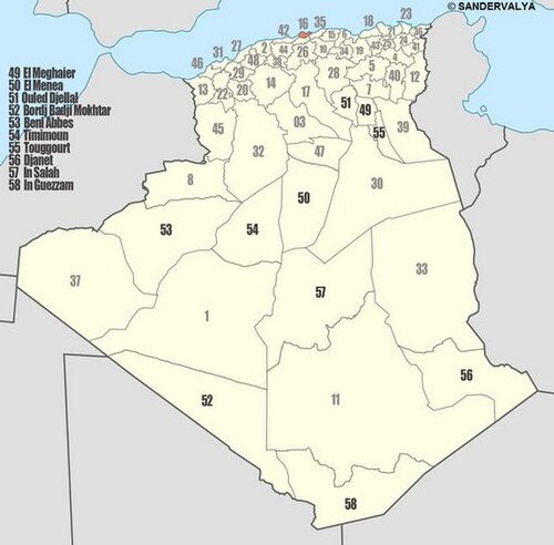 Administrativa dělení 58 provinces