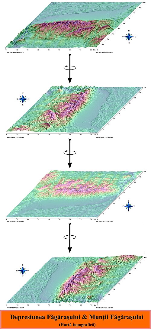 Deprese a Fagarašské hory - topografická mapa