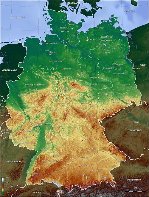 Německo topografické