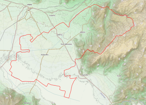 Topografická mapa Dimosu Doxatou