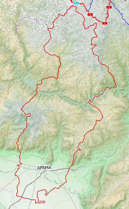 Topografická mapa Dimosu Dramas