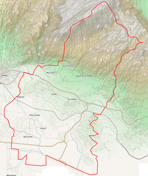 Topografická mapa Dimosu Emmanuil Papa