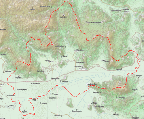 Topografická mapa Dimosu Farkadonu