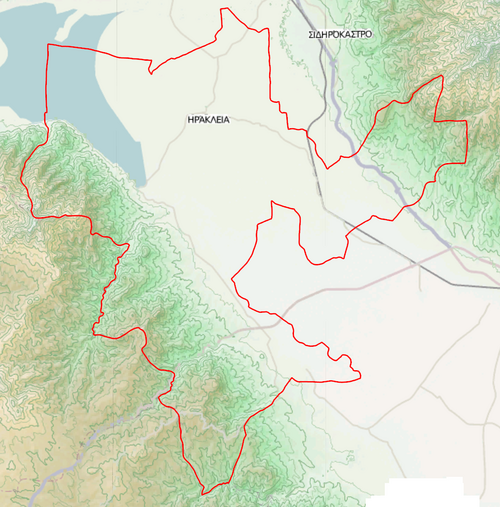 Topografická mapa Dimosu Irakleia