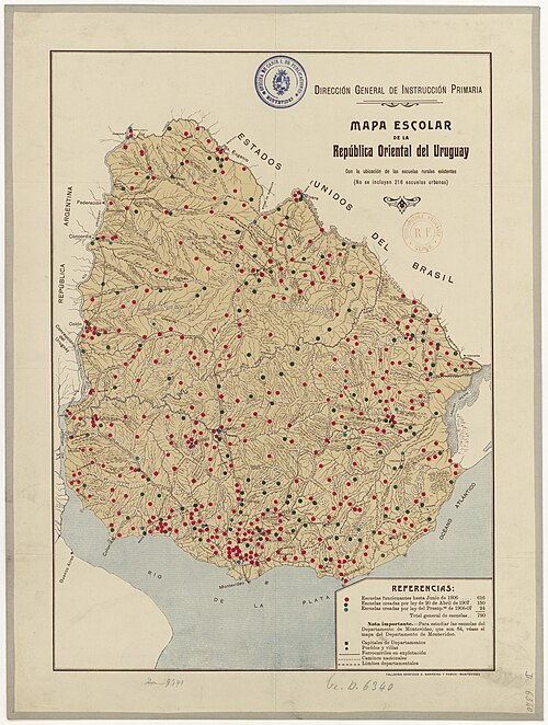 Školní mapa východní uruguayské republiky