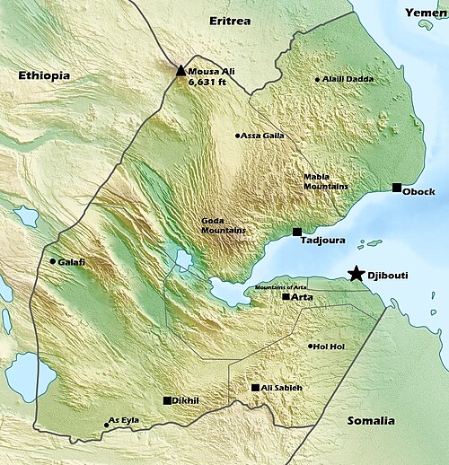 Mapa geografie Džibutska