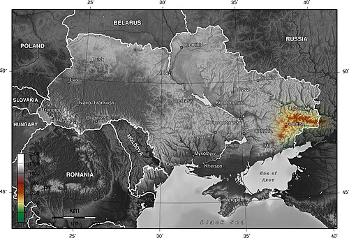 Doněcký hřbet na mapě Ukrajiny