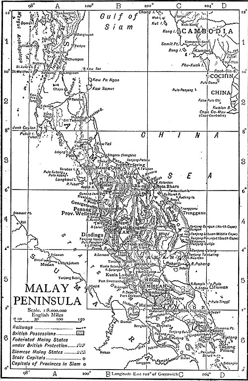 Malajský poloostrov - mapa z 1911