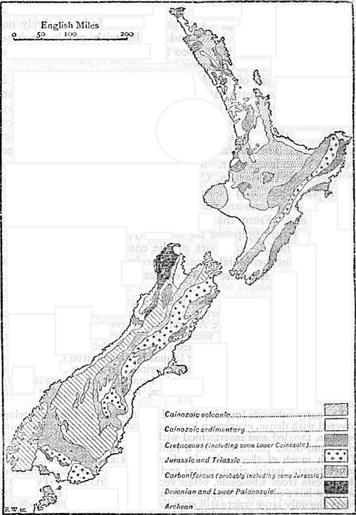EB1911 Nový Zéland - geologická mapa