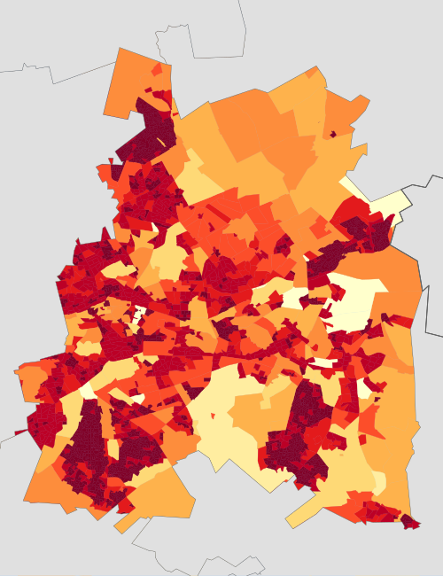 Ekurhuleni - Mapa hustoty obyvatelstva 2001