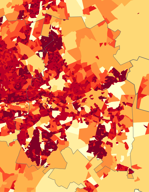 Ekurhuleni - Mapa hustoty obyvatelstva 2011
