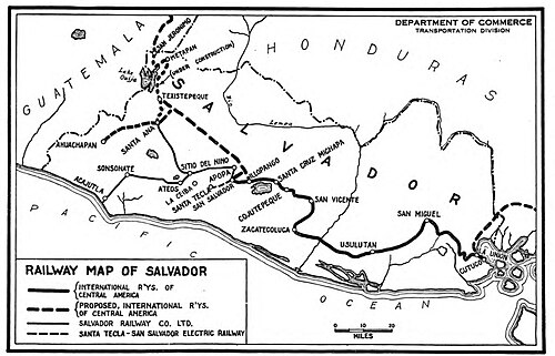 Mapa železnic Salvadoru 1925