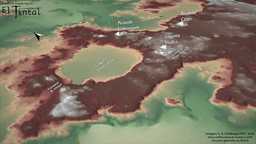 Perspektivní lidarová mapa plošiny El Tintal
