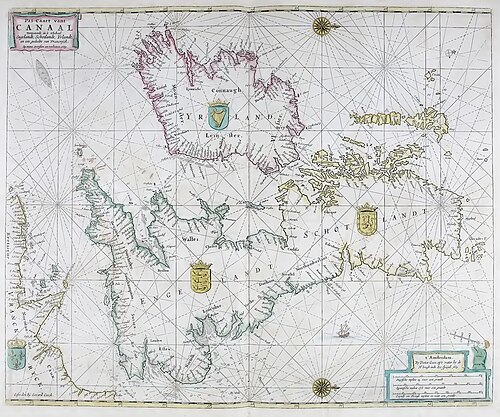 Anglie, Skotsko a Irsko na holandské mapě z 1677