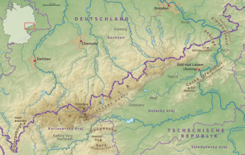 Fyzická mapa Krušných hor