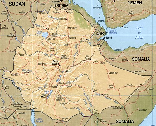 Etiopie stínovaná reliéf mapa 1999 CIA