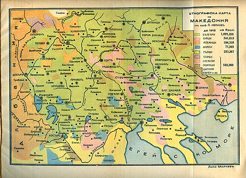 Etnografická mapa Makedonie od Jordana Ivanova