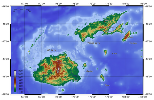 Topografická mapa Fidži