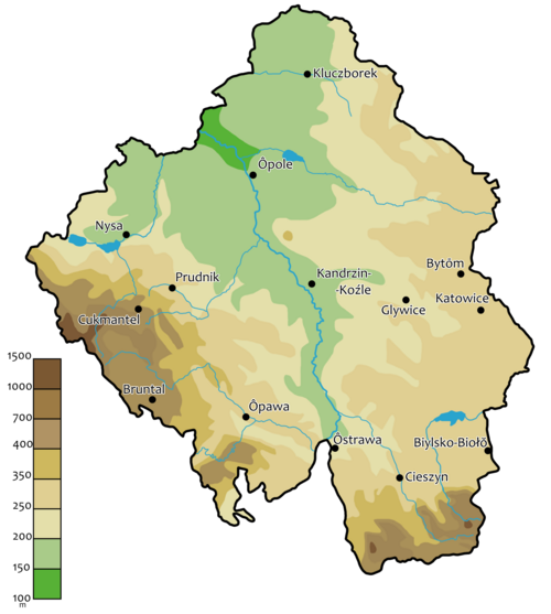 Fyzická mapa Slezska