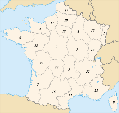 Mapa francouzských regionů
