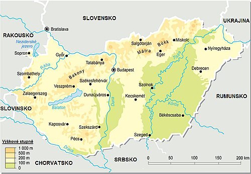Fyzická mapa Maďarska