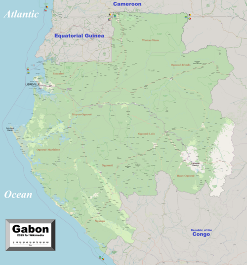 Gabon - Města, městyse a vesnice 2021 OSM