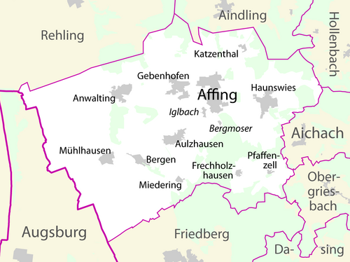 Mapa obce Affing