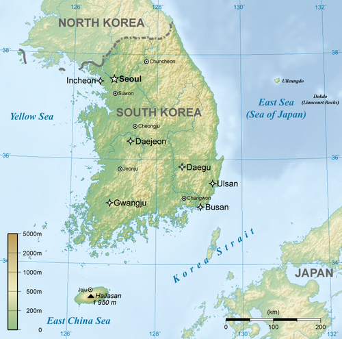 Obecná mapa Jižní Koreje