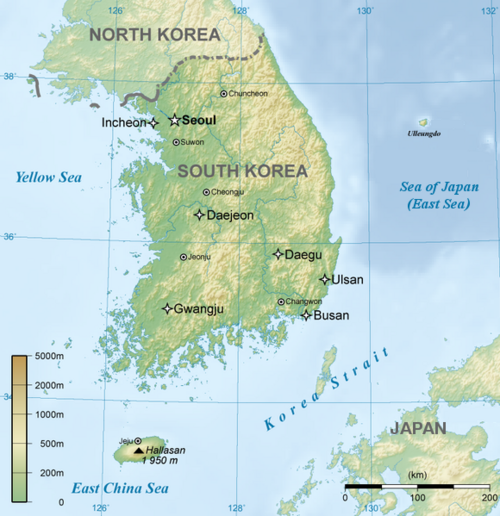 Obecná mapa Jižní Koreje