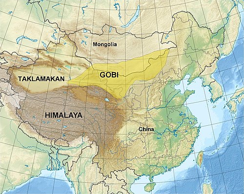 Mapa Gobi a Taklamakanu