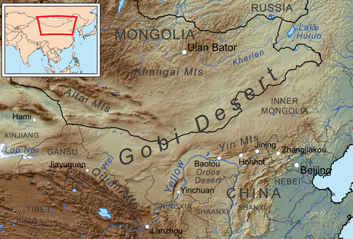 Mapa pouště Gobi