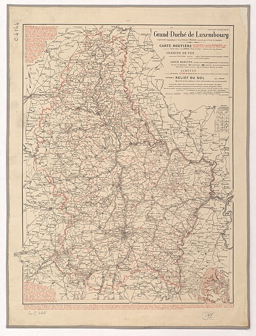 Velkoknížectví Lucembursko topografická mapa