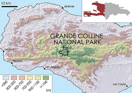 Topografická mapa národního parku Grande Colline
