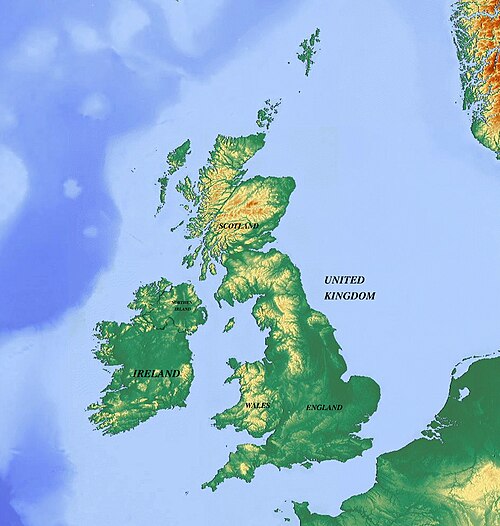 Topografická mapa Velké Británie