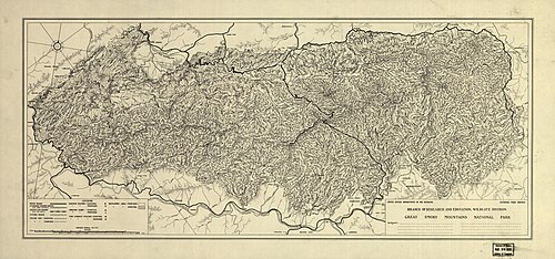 Topo mapa Národního parku Great Smoky Mountains 1935