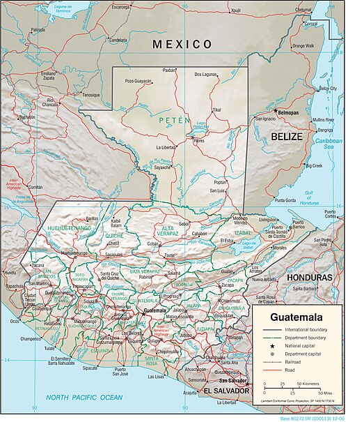 Fyziografická mapa Guatemaly