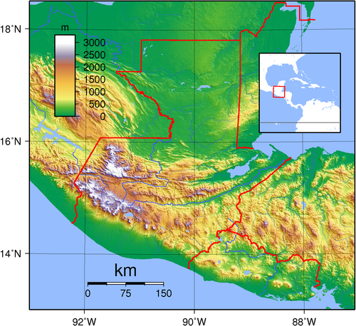 Topografická mapa Guatemaly