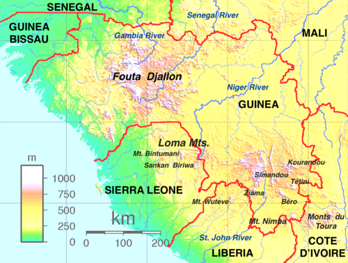 Mapa vysočin Guineje