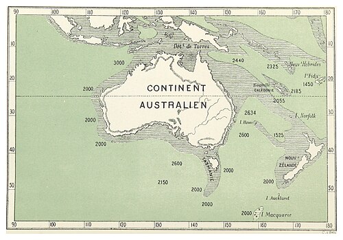 Harvenova mapa kontinentu Austrálie 1883