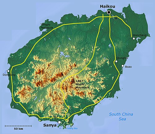 Topografická mapa Hainan