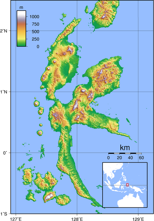 Halmahera - topografická mapa