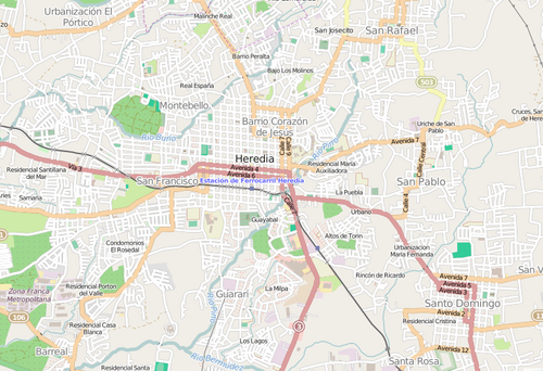 Heredia, Kostarika - mapa města