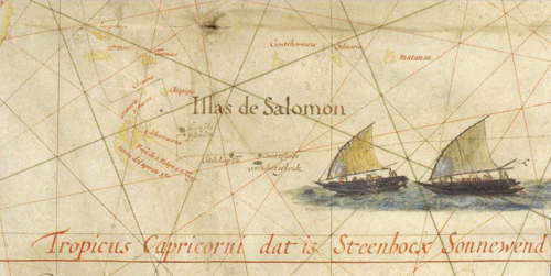 Mapa Pacifiku od Hessela Gerritsze z roku 1622 - Šalomounovy ostrovy