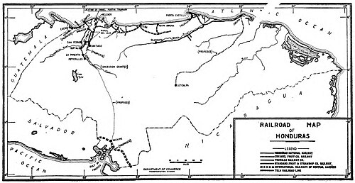 Železniční mapa Hondurasu 1925