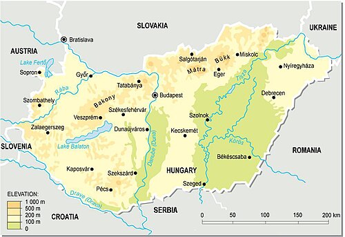 Topografická mapa Maďarska
